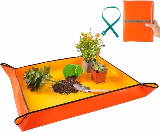 Ibenzoa® Tappeto vegetale impermeabile, 100x100 cm – Ideale per il trapianto e la cura delle piante, rivestito in PE, verde/giallo, 1 tappeto + 2 strisce adesive