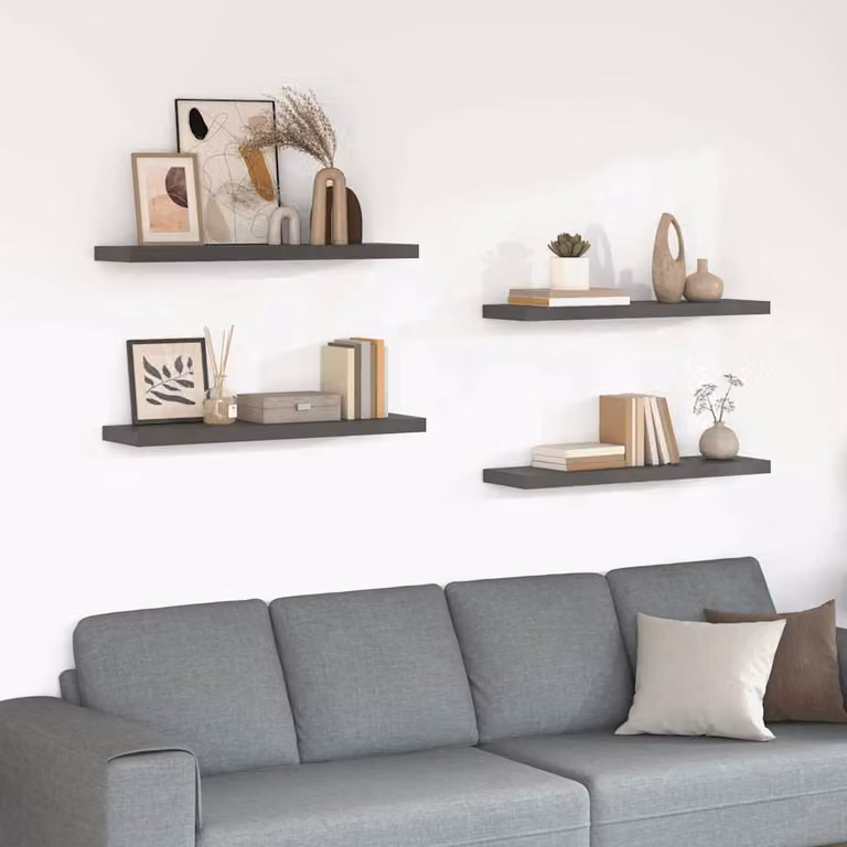 Set di 4 Scaffali a Parete vidaXL in MDF Grigio Lucido L: 90 cm, P: 23,5 cm, H: 3,8 cm