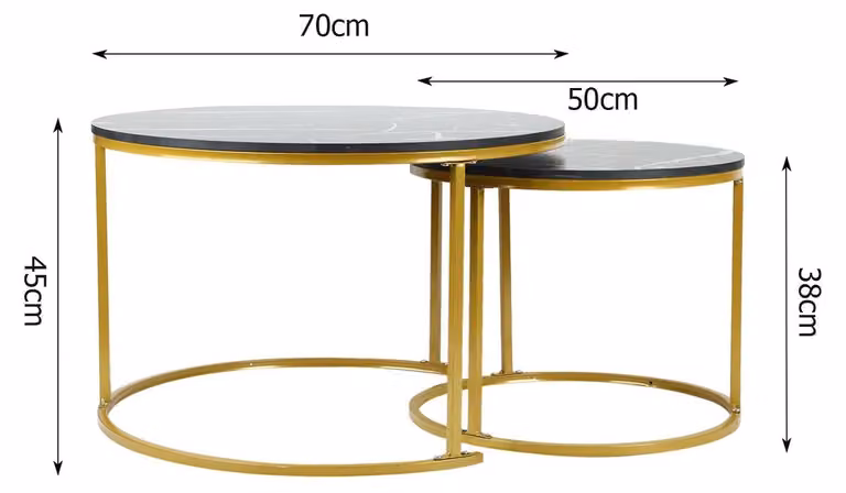 Set di 2 tavolini rotondi - Tavolino da salotto/comodino - Struttura in metallo - Design minimalista - Per piccoli spazi - Soggiorno/camera da letto - Da montare - Blu