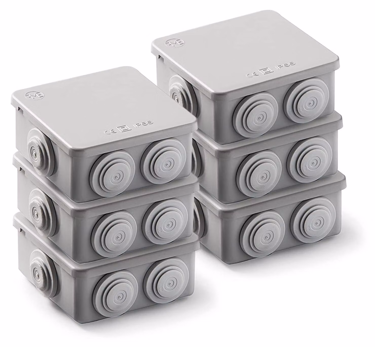 Set di 6 contenitori impermeabili | Grado di protezione IP65 | 90 x 90 x 42 mm | Coperchio a pressione | Elevata resistenza agli urti | Grigio