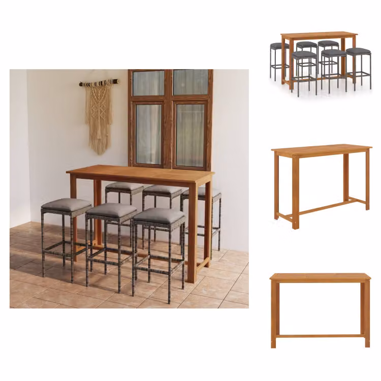 vidaXL Set bar da giardino 7 pezzi con cuscini grigio - Set di mobili da giardino