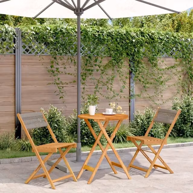 Set da Bistrot vidaXL 3pz Grigio e Marrone in Polipropilene e Legno di Acacia Olio L/P/H: 52.5 x 75.0 x 60.0 cm