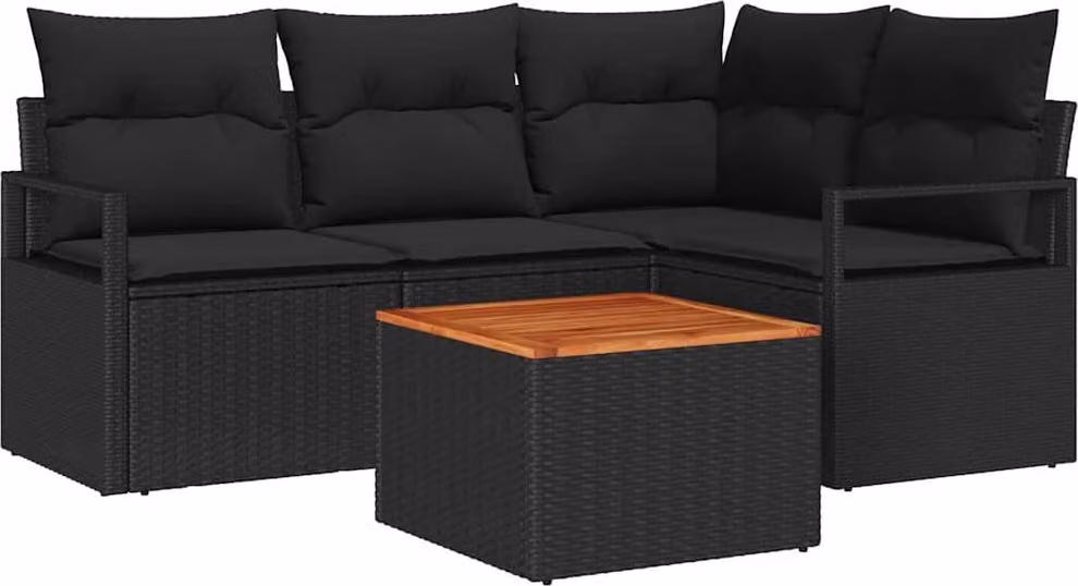 Set Divano da Giardino con archiviazione 5 pcs Nero polyrattan