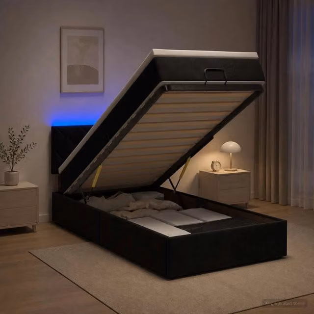 Letto Ottomano con Materasso e LED Nero 90 x 200 cm Velluto 3457187