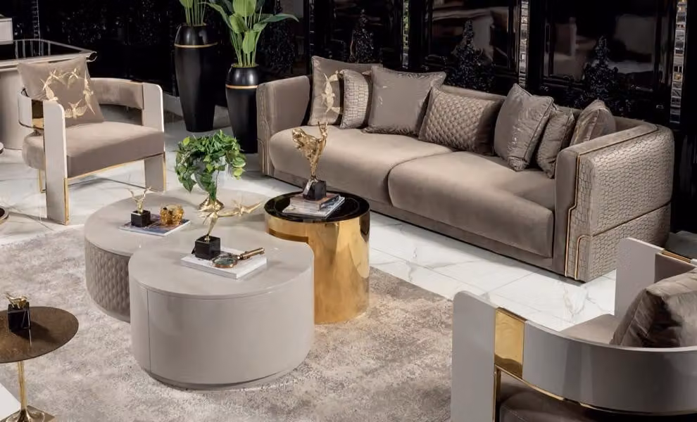 3tlg Sofa Sessel Couchtisch Wohnzimmer Einfarbig Design Moderne Stoff Luxus