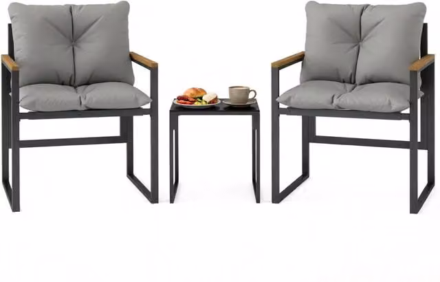 Set Lounge da Esterno Outsunny in 3 Pezzi con Tavolino e 2 Poltrone, Struttura in Acciaio Verniciato a Polvere e Tessuto Textilene, Colore Nero e Grigio – 1