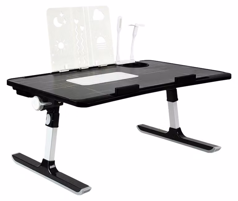 Tavolino per laptop - Lapdesk per letto/divano - Pieghevole - Regolabile in altezza e inclinazione - Con ventola di raffreddamento - 60×40 cm - Nero