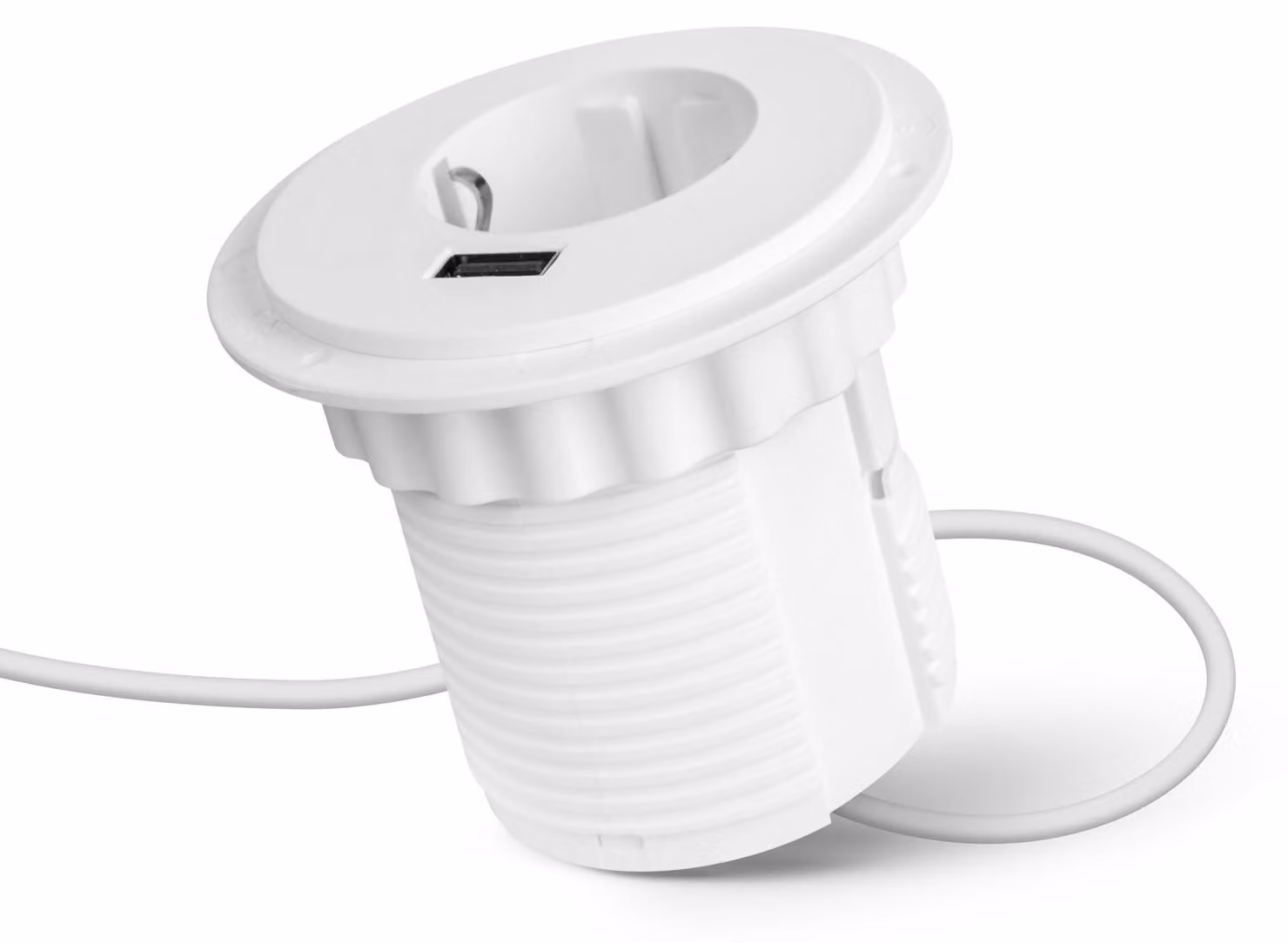 Presa pop-up integrata con USB - Bianca, 230 V 16 A, USB ad alta potenza 2,1 A, cavo da 1,5 m [20461WH]