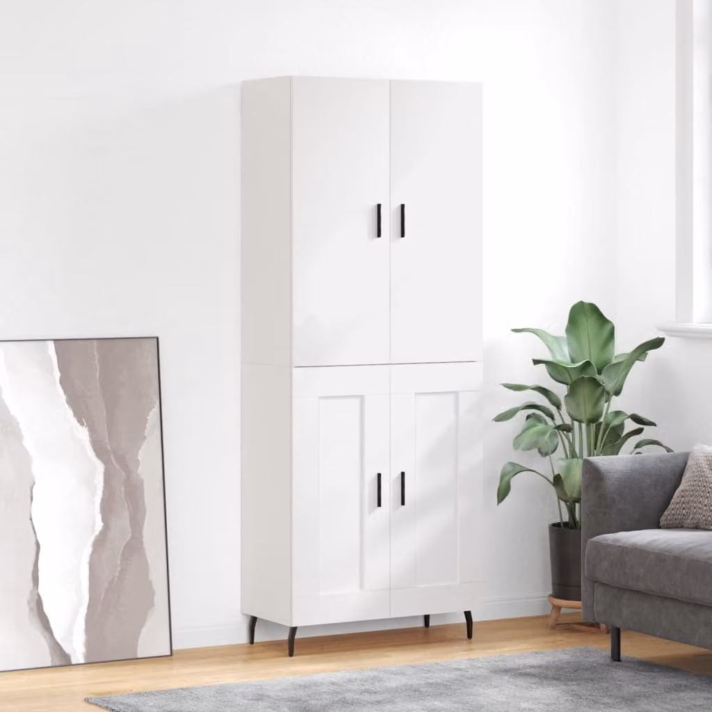 vidaXL Credenza Moderna Bianca con Ante a Battente in Legno e Metallo L: 69,5 cm, P: 34 cm, H: 180 cm