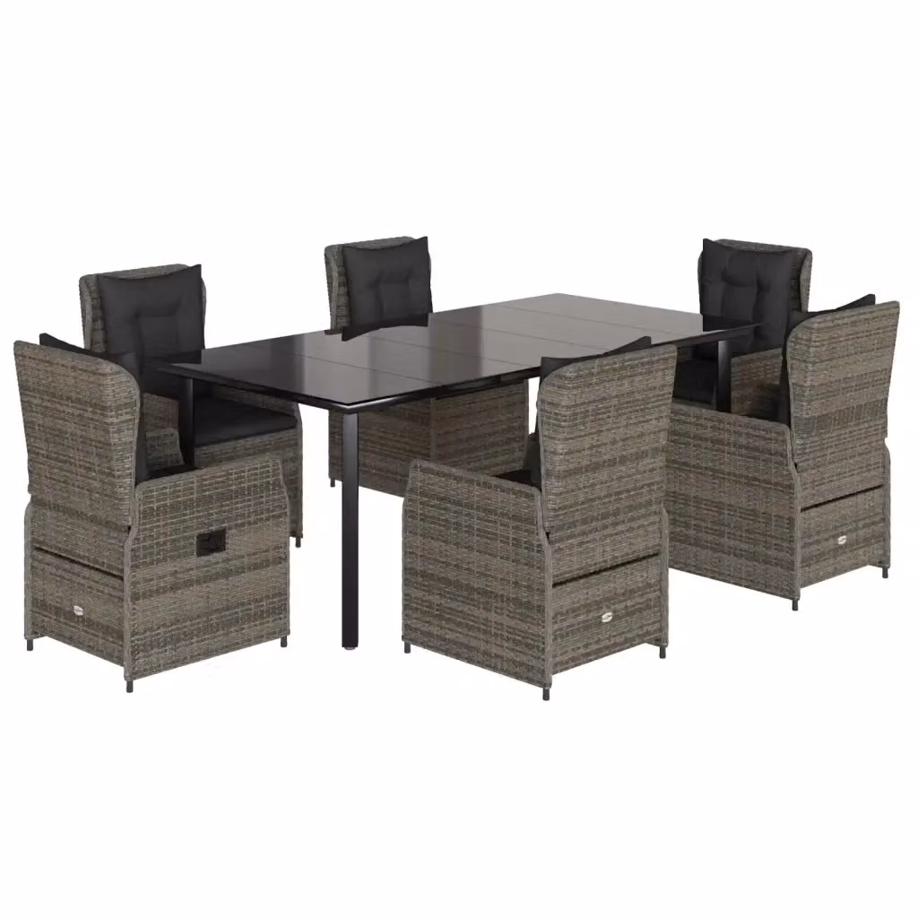 vidaXL Set da Pranzo da Giardino 7 pz in Polyrattan Grigio con Piano in Vetro – 2