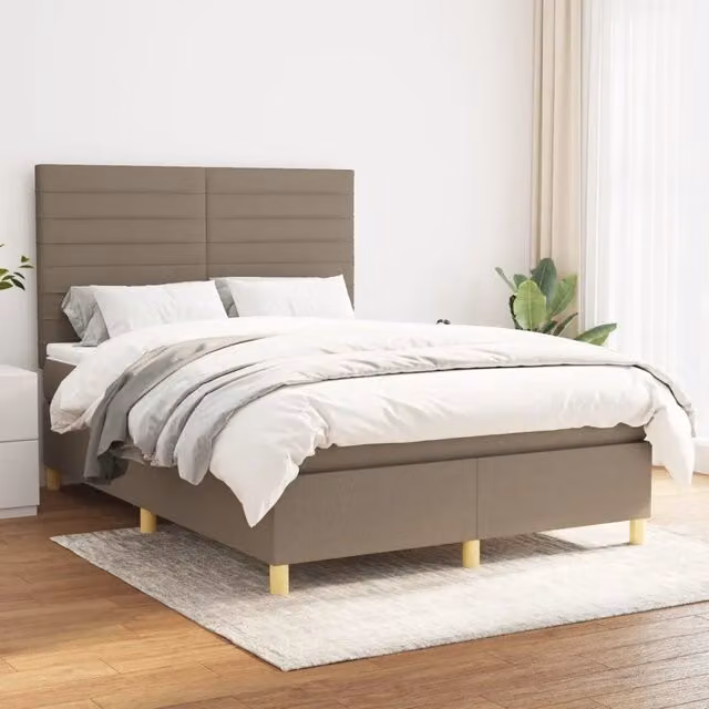 Letto Ibrido con Giroletto a Molle e Materasso vidaXL in Tessuto Beige e Bianco L/P: 140 x 190 cm