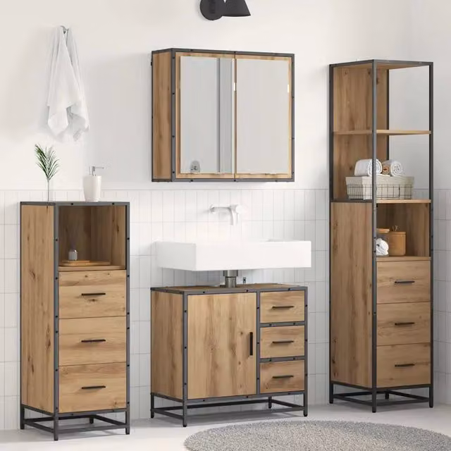 Set di mobili per il bagno 4 pz Rovere artigianale 3402330