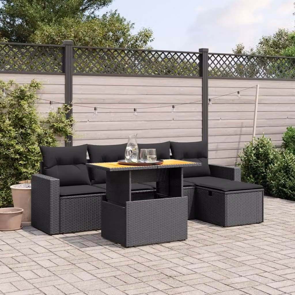 Maison Exclusive - Set da giardino 6 pezzi con cuscini in polyrattan nero