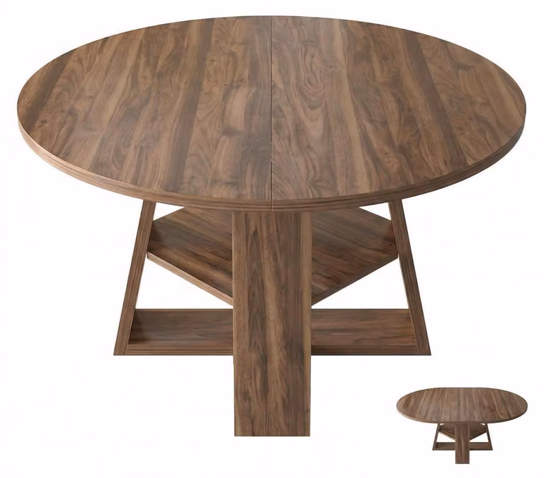 Tavolo da pranzo rotondo allungabile, da 110 a 150 cm, per 4-6 persone, con vano contenitore, forma rotonda-ovale, colore marrone