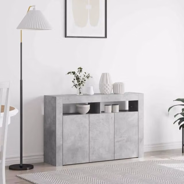 Credenza moderna vidaXL in legno MDF grigio opaco L: 116 cm, P: 30 cm, H: 75 cm