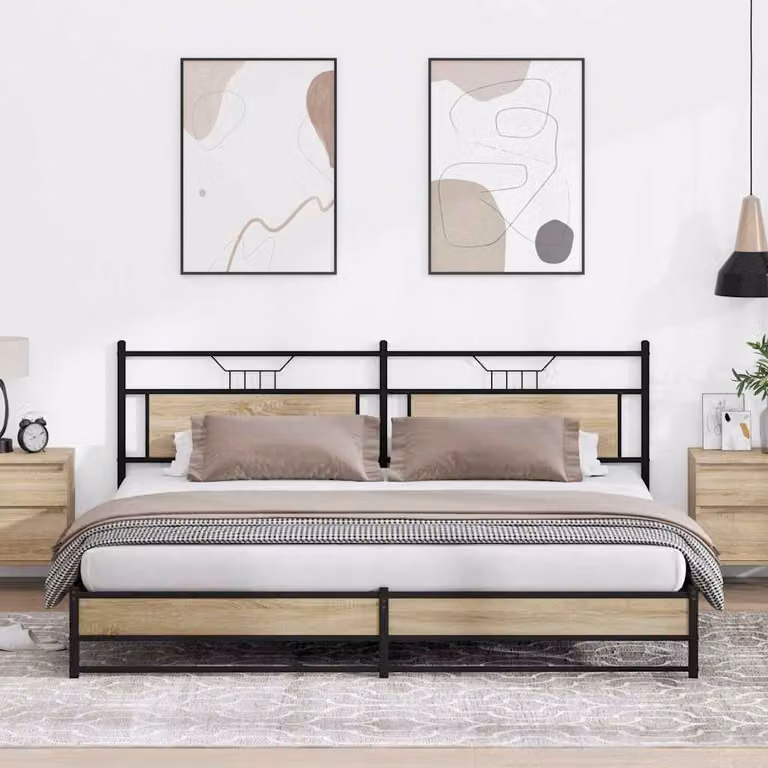 vidaXL Giroletto in Metallo e MDF Rovere Sonoma e Nero 200x200 cm