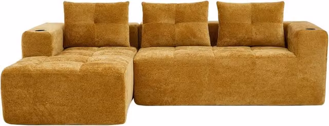 Divano angolare compatto 258 cm con 3 cuscini, design minimalista per piccoli soggiorni