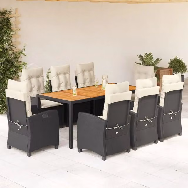 Set da pranzo da giardino vidaXL in legno di acacia e rattan nero con 9 pezzi – 1