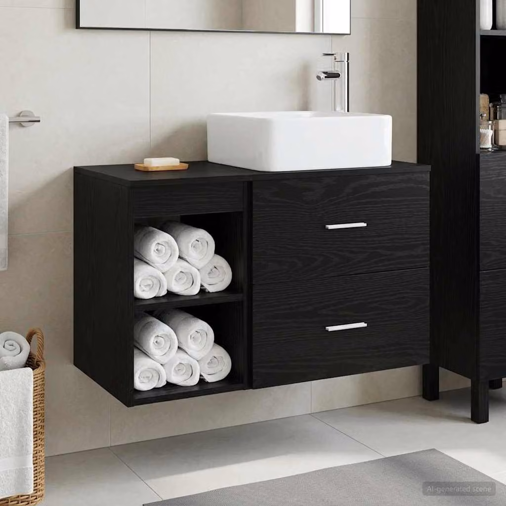 Set di mobili per il bagno moderno vidaXL composto da mobile lavabo e pensile a muro, colore nero opaco