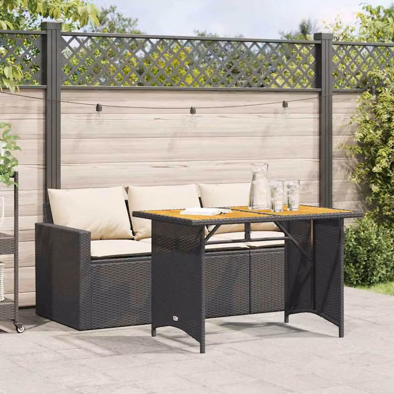 Set da pranzo da giardino vidaXL in polyrattan e legno di acacia nero e bianco con cuscini