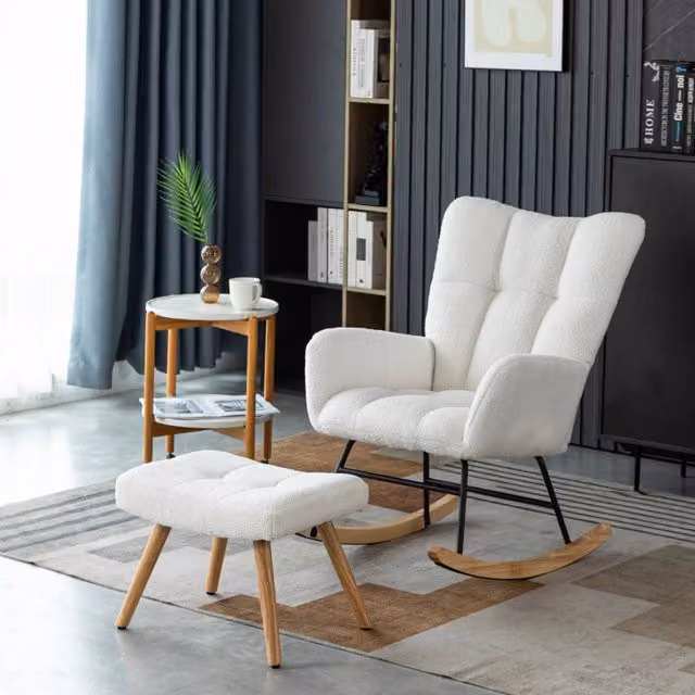 Poltrona moderna in tessuto bouclé bianco con struttura in legno WISHDOR