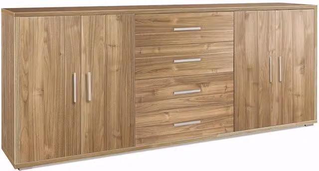 Madia credenza mobile con 4 ante e 4 cassetti 203x41x84H cm in kit di montaggio colore Noce Stelvio