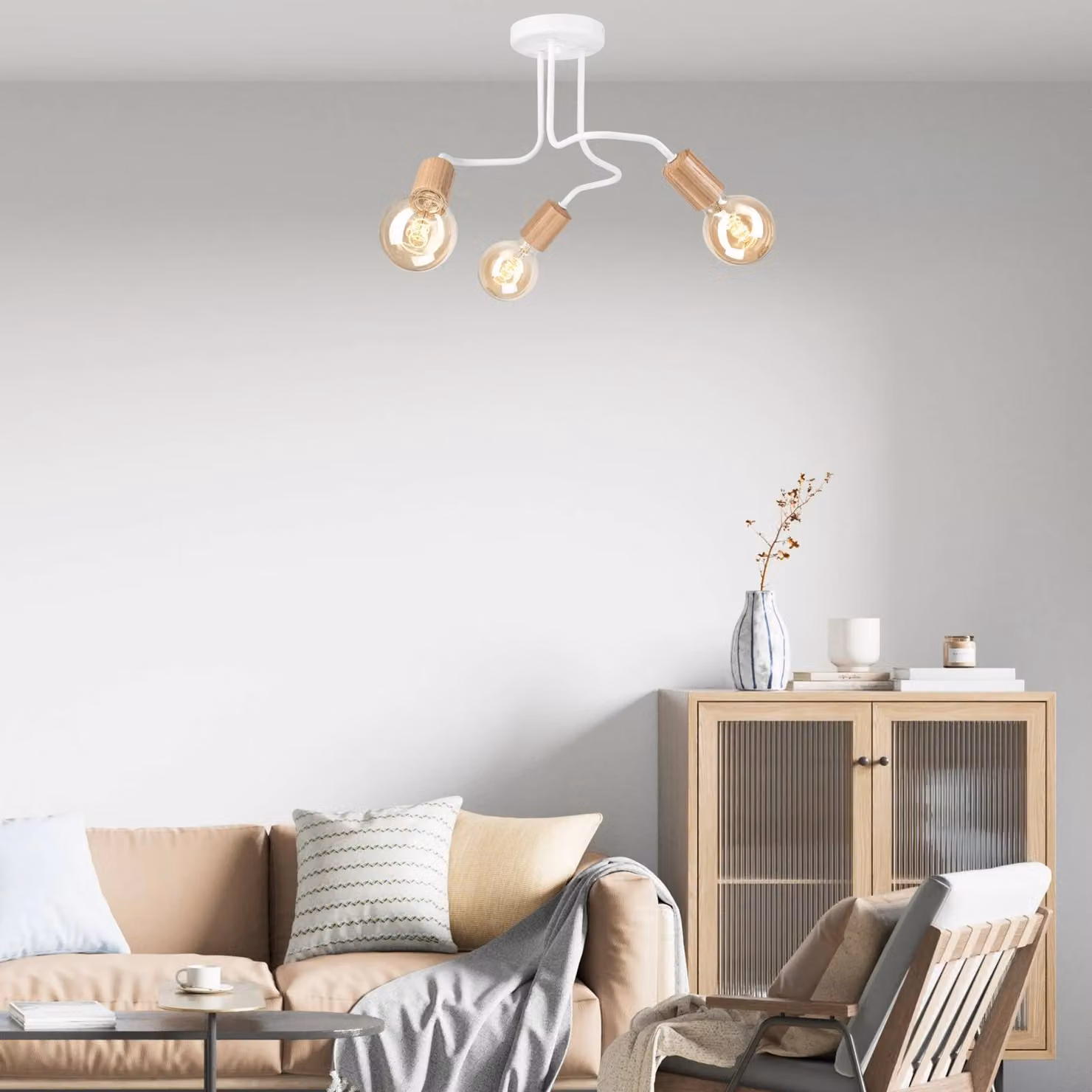 Plafoniera soffitto Joiy Lamkur, dimmerabile, Legno chiaro, Soggiorno / Sala da pranzo, Metallo, Moderno, Plafoniera