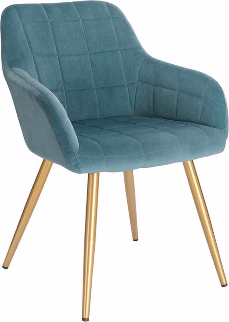 Sedia da pranzo Deluxe – Velluto turchese/oro – Poltrona – Con braccioli – Sedia singola – Sedia in velluto – Sala da pranzo – Soggiorno – Sedia da cucina – Moderna ed elegante – 1 pezzo