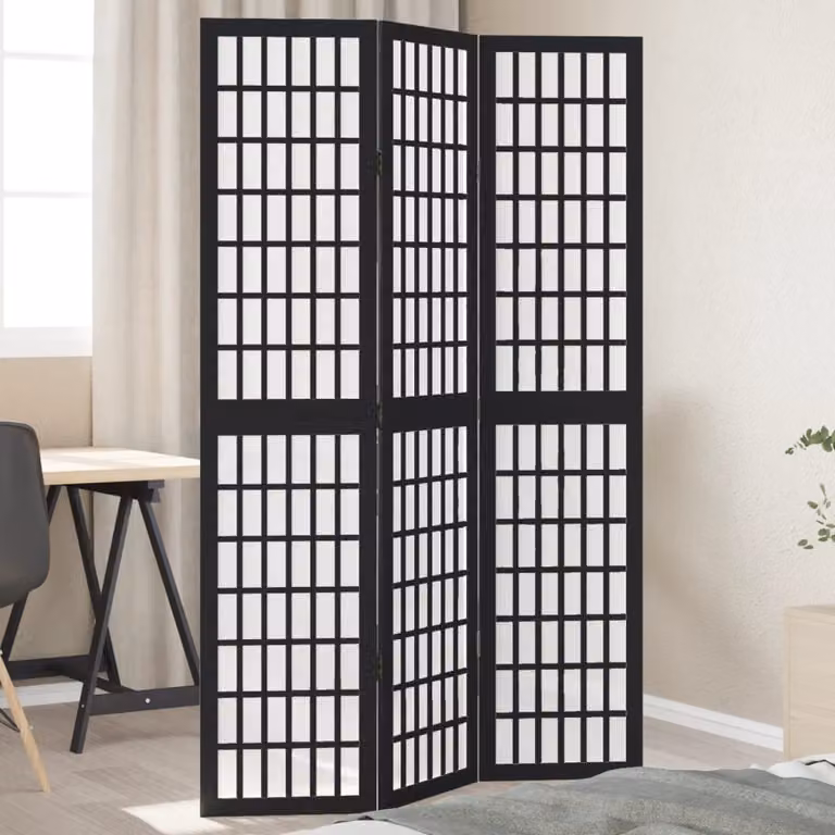 Divisorio Ambienti vidaXL in Legno di Paulownia Nero con 3 Pannelli, Altezza: 180 cm, Larghezza: 105 cm