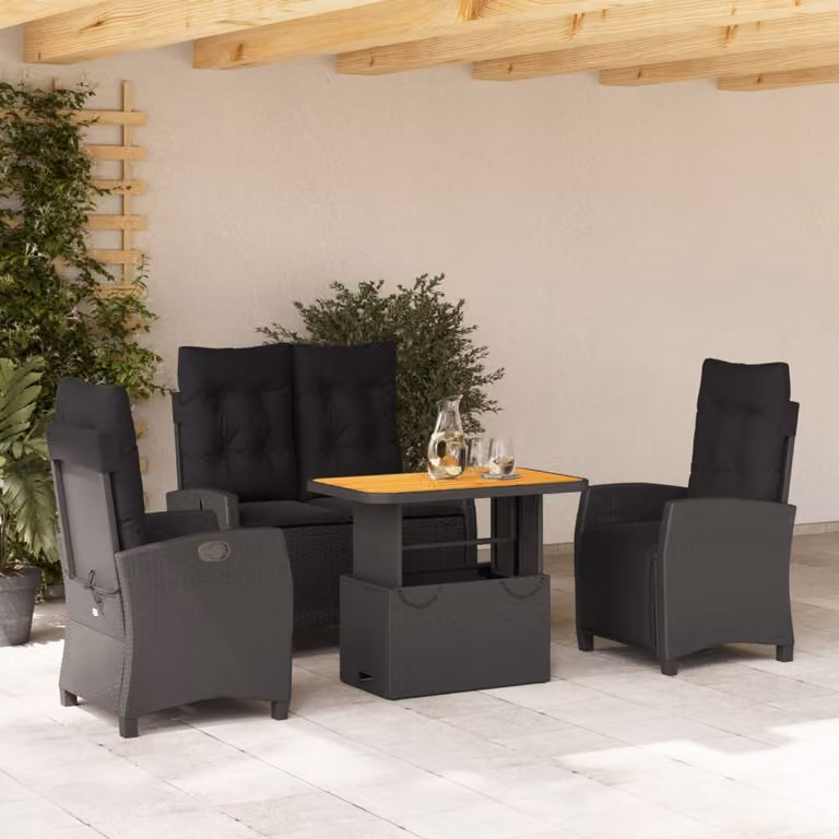 Maison Exclusive - Set da pranzo da giardino 4 pezzi con cuscini in polyrattan nero