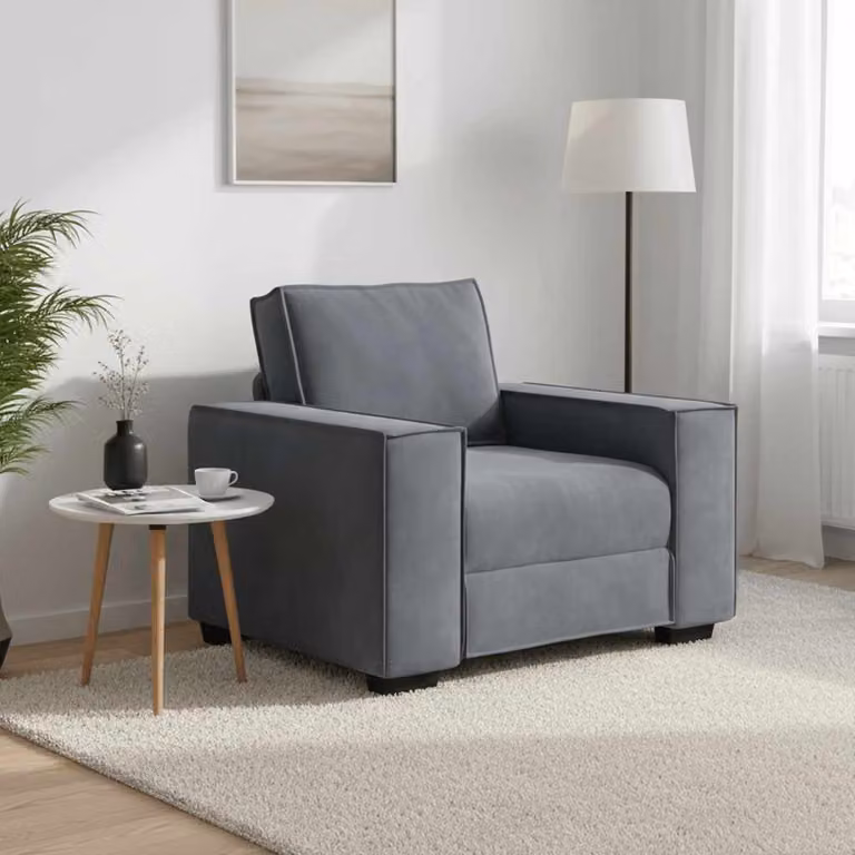 vidaXL Poltrona Lounge in Velluto Grigio con Braccioli L: 100 cm, P: 78 cm, H: 84 cm