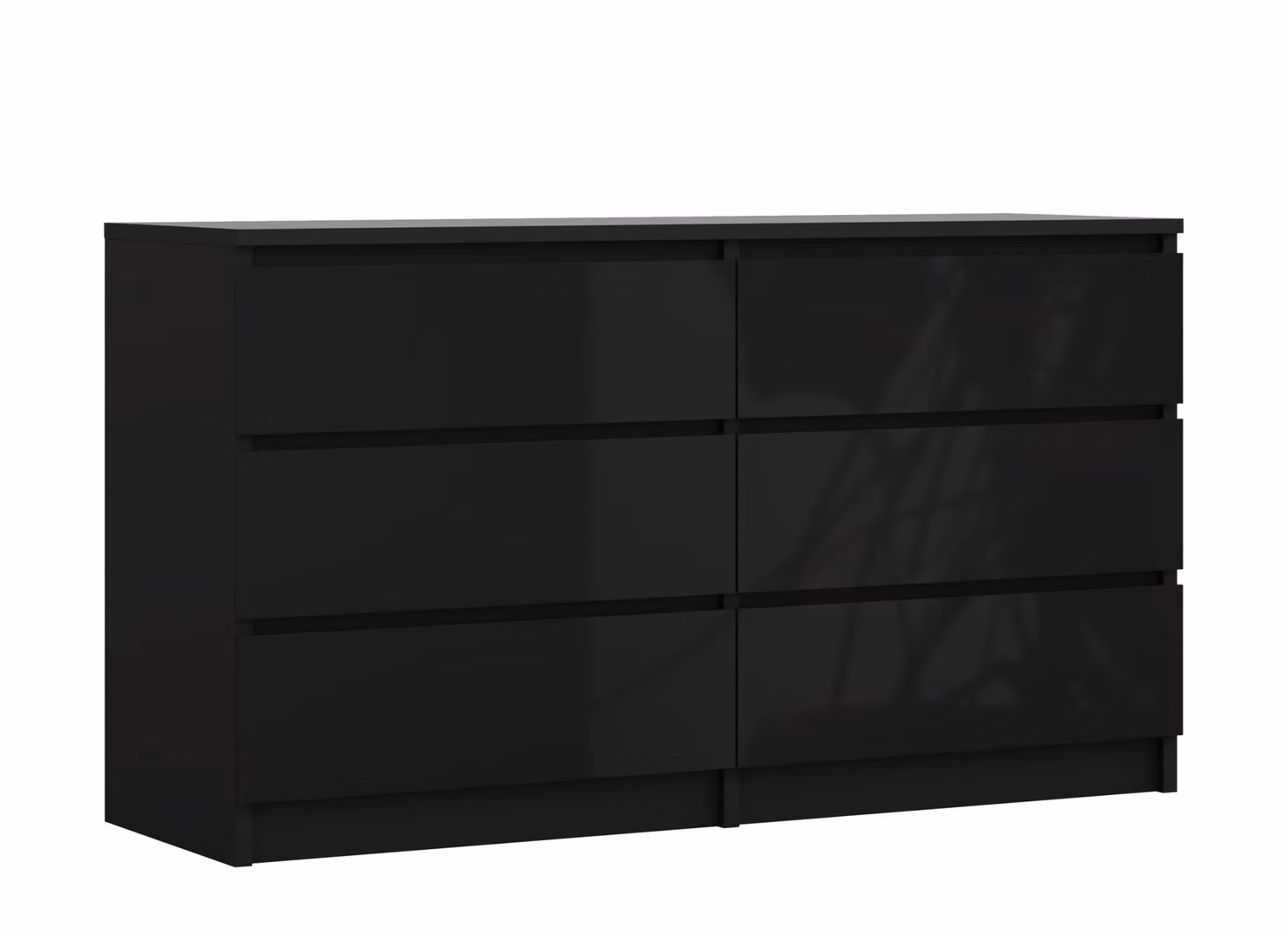 Cassettiera con 6 cassetti, nero opaco / nero lucido, 138 x 78 x 39 cm