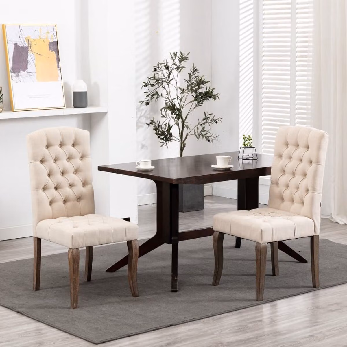 vidaXL 2 x sedie da sala da pranzo, sedie da cucina, sedie imbottite, sedie da soggiorno, sedie da sala da pranzo, sedie con schienale alto, look lino beige
