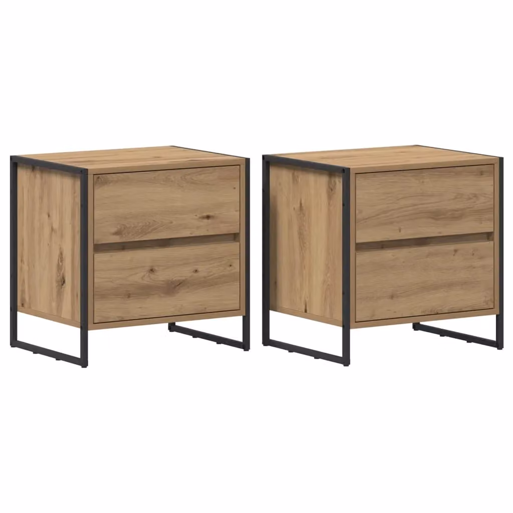 Set di 2 comodini vidaXL in stile industrial in legno e metallo marrone L 50 cm x P 39,5 cm x H 50 cm – 2