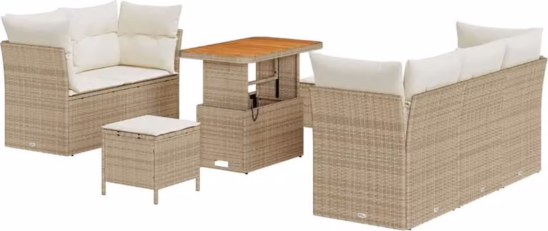 Set Divano da Giardino con cuscino 8 pcs Beige polyrattan