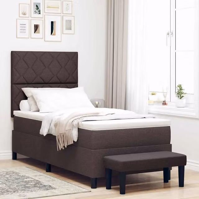 Letto ibrido con molle a sacchetto e testiera vidaXL in tessuto marrone L/P/H: 100 x 200 x 28 cm – 1