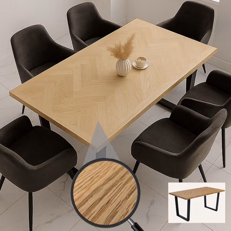 Tavolo da pranzo HWC-O61, tavolo da cucina e da pranzo, stile industriale in MDF e metallo, 160x90 cm ~ effetto rovere chiaro