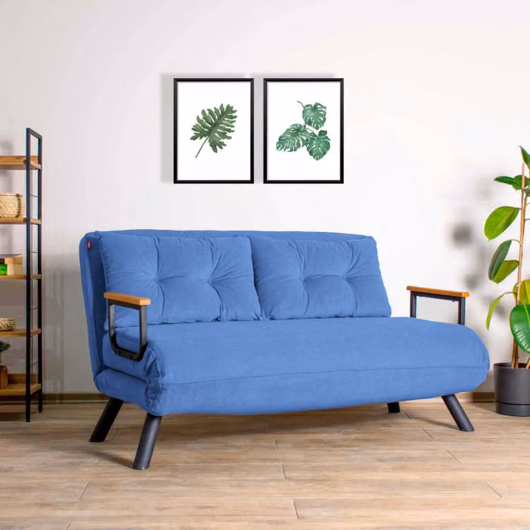 Hanah Home, Sando 2 posti - Blu, Divani letto, Divano letto a 2 posti, Blu, Poliestere, 133 x 78 x 78 x cm