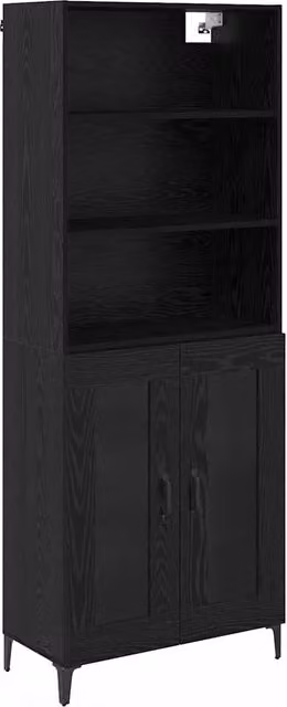 Credenza Buffet da pranzo moderna in legno multistrato e metallo, Rovere Nero, L: 69,5 cm, P: 34 cm, H: 180 cm – 1