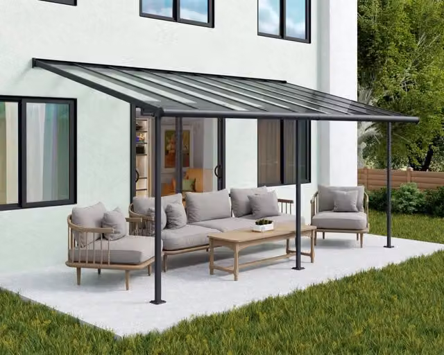 Pergola addossata Palram Sierra in alluminio e policarbonato Grigio L: 300 cm, P: 620 cm – 1