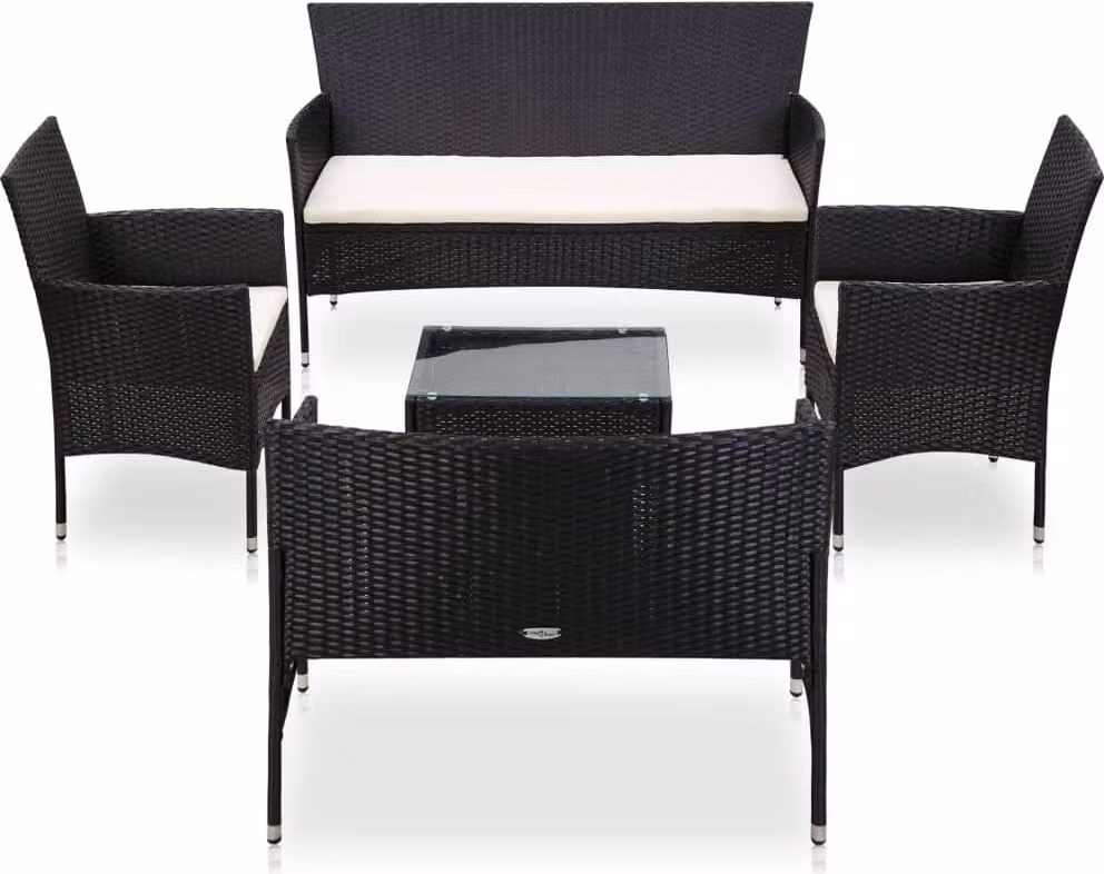 The Living Store Set da giardino 5 pezzi con cuscini in poly rattan nero