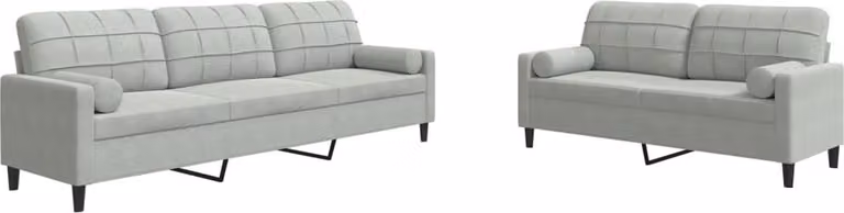 Set di Divani 2 pz con Cuscini e Rinforzi Grigio Chiaro Velluto