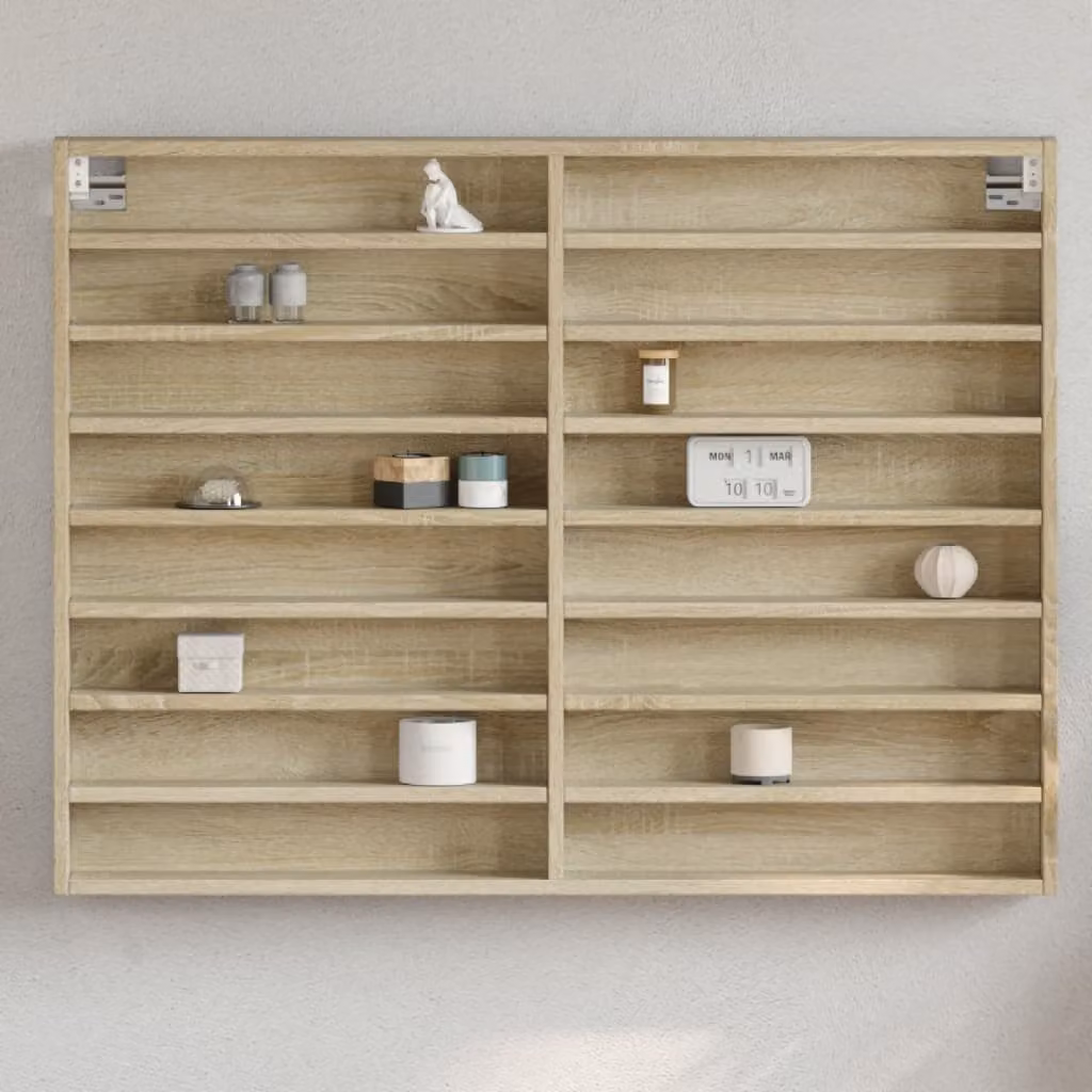 Armadietto Vetrina da Parete vidaXL in Legno Rovere Sonoma con Ante in Vetro, L: 100 cm, P: 8,5 cm, H: 75 cm