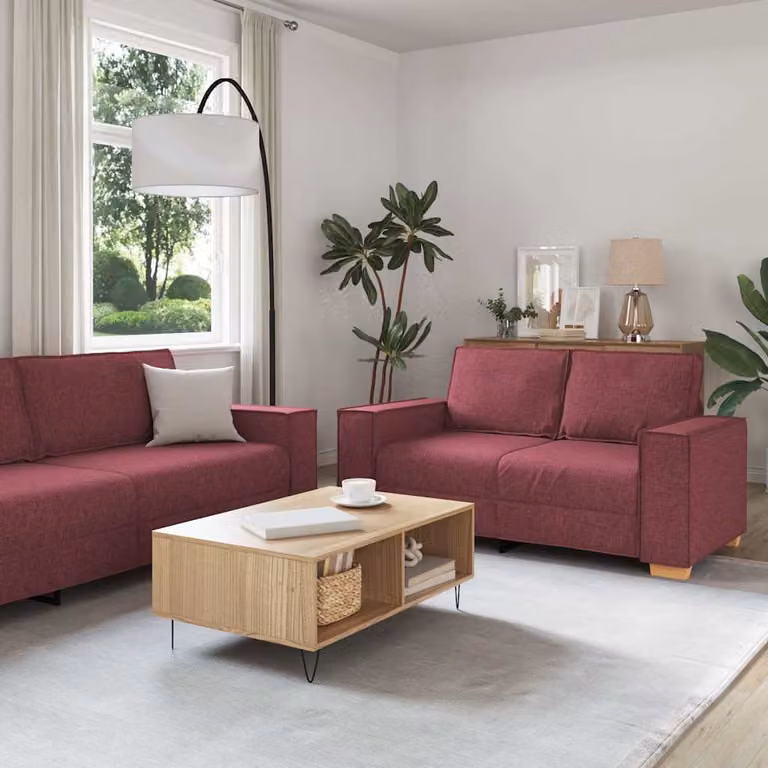 Set di 2 divani vidaXL in tessuto rosso con cuscini e struttura imbottita moderna