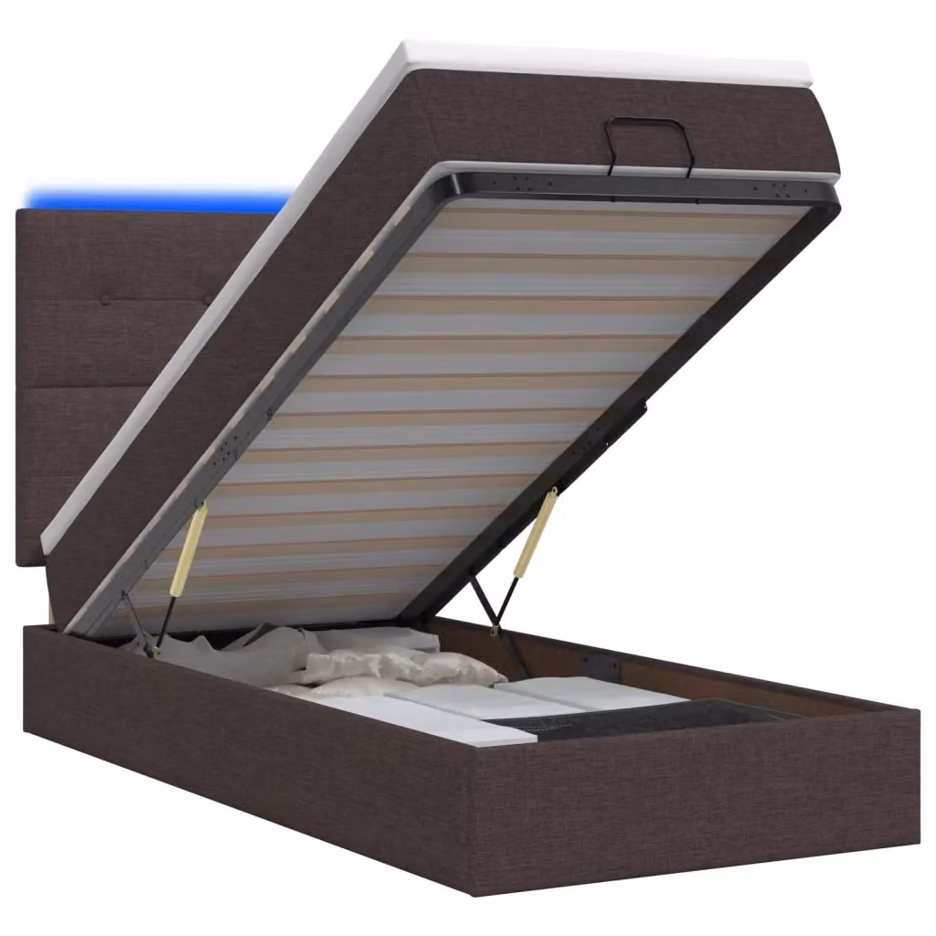 Letto Ottomano con Materasso Ibrido e Illuminazione LED vidaXL, Marrone, L: 100 cm, P: 200 cm, H: 203 cm – 2