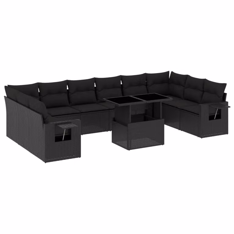 Set Divani da Giardino 11 pz con Cuscini in Polyrattan Nero