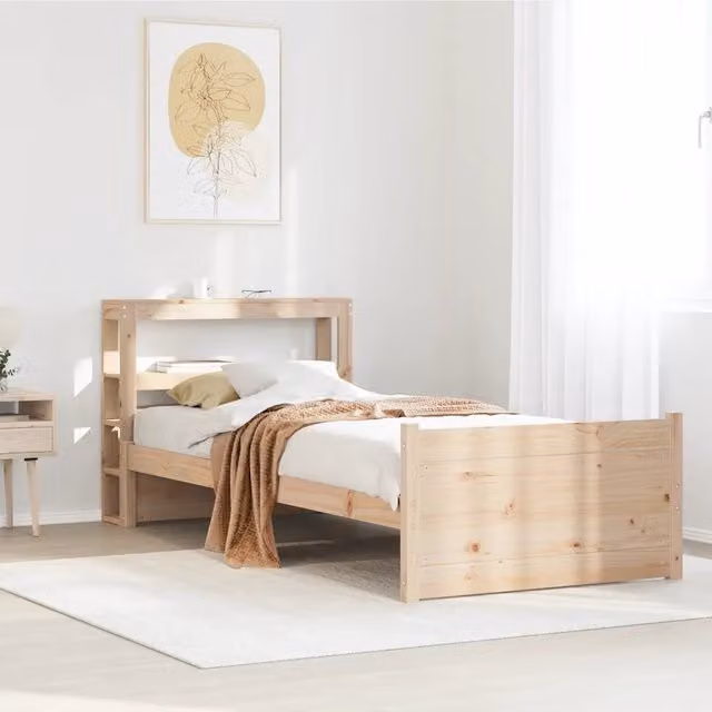 Letto con mensola laterale VIDAXL in legno massello di pino grezzo color beige