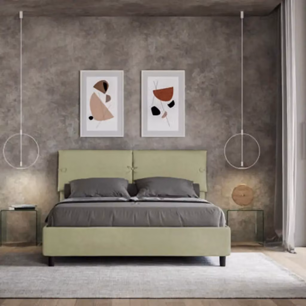 Letto matrimoniale contenitore imbottito ITYHOME in microfibra verde L 160 cm x P 200 cm x H 110 cm – 2