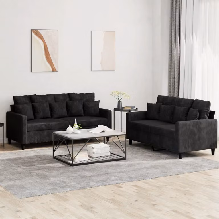 Maison Exclusive - Set divano a 2 posti con cuscini in velluto nero