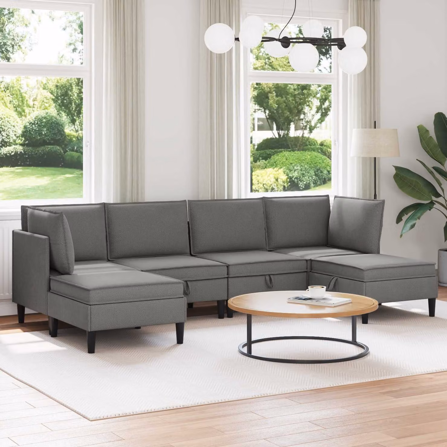 Set di mobili per il soggiorno vidaXL da 6 pezzi in tessuto grigio con divano ad angolo moderno e cuscini inclusi